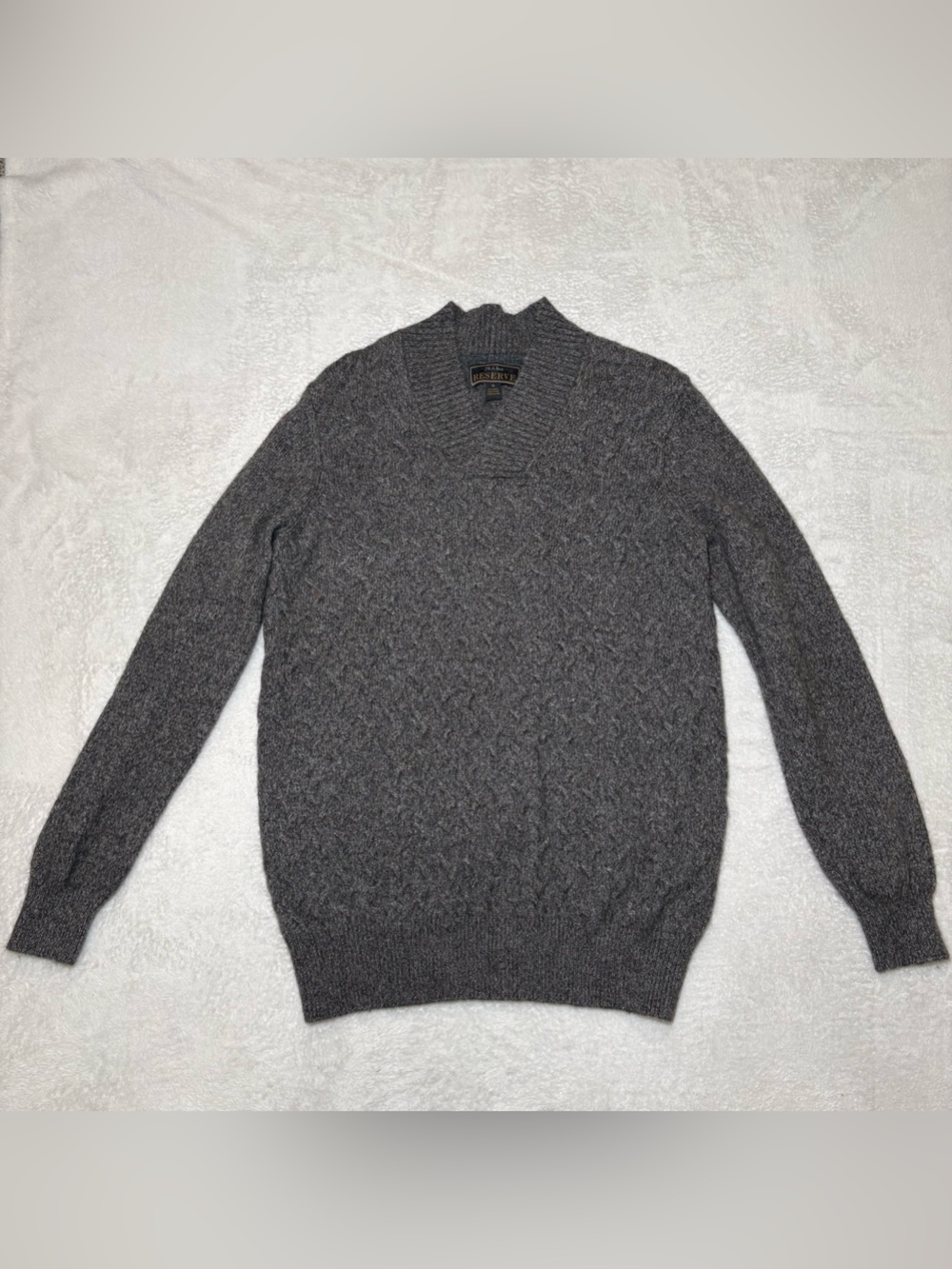Jos. A. Bank Men's Dark Gray Cable V-Neck Wool Sweater